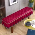 Fodera per sgabello da pianoforte rettangolare rossa trapuntata con volant e catena dorata casa - Schienale alto trapuntato - Rosso