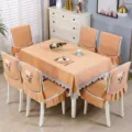 Set di tovaglia e coprisedia trapuntati arancioni con pizzo elegante e ricamo di tulipani. - 1 Seduta 1 Schienale / Fragranza d'oro romantica arancione
