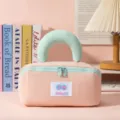 Soft marshmallow style pillow handle makeup bag in pastel pink and green colors - Pink (Pillow)