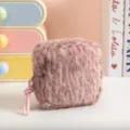 Pequeño estuche portátil de felpa con estampado de leopardo rosa para cosméticos y compresas - Rosa Marrón