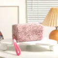 Neceser de peluche con estampado de leopardo rosa y correa de mano suave para maquillaje - Estilo Leopardo (Con Cordón) / Rosa Marrón