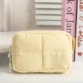 Bolsa de maquillaje acolchada de nailon amarillo pálido estuche de viaje portátil - S / Amarillo Limón