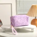 Neceser elegante de peluche con estampado de leopardo morado y correa para viaje - Estilo Leopardo (Con Cordón) / Púrpura