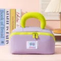 Portable purple marshmallow cosmetic bag with lime green pillow handle and double zipper - Purple (Pillow)