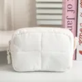 Neceser de maquillaje portátil de nailon blanco impermeable con patrón acolchado - S / Blanco Batido
