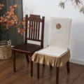 Detailed view of quilted chair cover with traditional embroidery and gold ruffles - Tablecloth 130x180cm / Fu Year Chinese Style Soft Cover