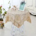 Detailed view of vintage gold lace round tablecloth, decorative floral embroidery design. - 2m Diameter Round / Sunflower - Coffee