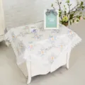 Lace tablecloth embroidered floral table cover for bedside table and square table decor - White Blue Floral