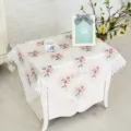 Lace tablecloth detail showing vintage floral embroidery and elegant decorative fringe trim. - Four-Color Plum Blossom White