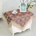 Vintage Floral Embroidered Lace Tablecloth Bedside Cabinet Cover Dust-proof Cloth Decor - Four-Color Plum Wine Red