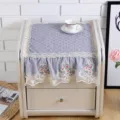 Detailed view of the quilted bedside cabinet dust cover with elegant lace and floral embroidery. - 40x40cm / Peach Blossom - Gray