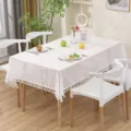 White lace tablecloth with fringe, hollow leaf design, elegant table cover for home dining decor. - 65*65cm / Petal Hollow-out
