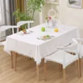 French vintage white lace tablecloth with pom pom tassels elegant square table cover for home - 65*65cm / Textured Hollow-out 1