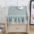 Quilted bedside table dust cover with elegant lace trim and embroidery, multi-functional home decor. - Small Flower Green