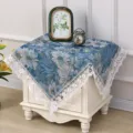 Close-up of vintage French botanical blue floral dust cover fabric with exquisite lace trim. - 85x85cm / Oil Painting