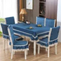 Nappe en velours bleu et housses de chaise avec dentelle pour décor salle à manger. - Coussin de Chaise Seul / Velours italien bleu monobloc