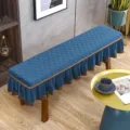Langer Bankbezug Klavierhocker Husse gesteppter blauer Stoff mit Rüschenrock Heimdekor - 30 x 80 cm / Gesteppter italienischer Samt - Blau