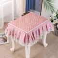 Pink quilted square stool cover with delicate white lace trim european vanity bench cushion seat - Quilted Red Floral