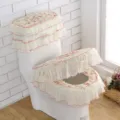 Floral lace toilet seat cover 3-piece set, fabric waterproof tank cover and cushioned seat for home bathroom. - Three-Piece Set / Brushed Sophie
