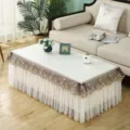 Nappe de table basse rectangulaire anti-poussière imperméable avec une élégante jupe en tulle - 50*100cm / Alice blanc crème résistant à l'huile et à l'eau