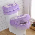 Purple floral lace toilet seat cover 3-piece set zippered waterproof dustproof - Three-Piece Set / Brushed Floral Purple