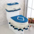 Korean style gold velvet lace toilet cover set, dustproof three-piece bathroom decor. - Blue