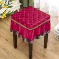 Thickened square stool cover with ruffled hem, elegant velvet and lace trim for home decor. - Square Thirty by Thirty Centimeters / Glossy Red Quilted