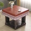 Waterproof PU leather table cover with lace trim, square electric heater dust protector. - Waterproof and Oilproof Orange Lace Trim