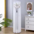 Detailed view of the elegant white lace standing air conditioner dust cover with floral embroidery. - Golden Dream - White Gauze