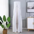Copertura per condizionatore cilindrico in pizzo bianco con design diviso per il funzionamento. - Copertura per condizionatore (altezza 170 cm) / Stile sogno bianco fodera fissa