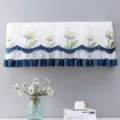 Detailed view of white floral embroidered wall-mounted air conditioner dust cover with blue trim - Universal for 2P (Length within 88-94cm) / Daffodil Blue - Stay-on Cover