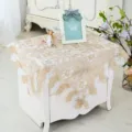 Elegant floral lace tablecloth, vintage embroidered bedside table cover for home decor, square. - Golden Peony Coffee