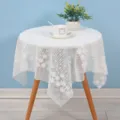 White lace round tablecloth dust cover decorative table cloth for nightstand microwave - Cherry Blossom White