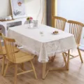 White lace tablecloth French style polyester dustproof rectangular dining table cover cloth - 130*180cm / Leaf Beige