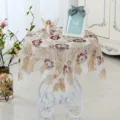 Lace embroidered tablecloth round table cover floral table topper for home decor art - 60*60cm / Golden Peony Red