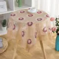 Elegant lace embroidered round tablecloth for home dining table coffee table decor beige mesh fabric - Round Cover (180 cm Diameter) / Rose Florals - Coffee