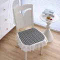 Kariertes Stuhlkissen mit weißer Rüsche, atmungsaktives und rutschfestes Sitzpolster für Esszimmer. - Einheitsgröße / Karierte Prinzessin - Grau
