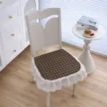 Bequemes Karomuster Stuhlkissen mit weißem Spitzenvolant für Esszimmer und Büro. - Einheitsgröße / Karierte Prinzessin - Kaffee