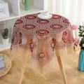 Detail view of brown lace embroidered hollow tablecloth, elegant floral mesh cover for table decor. - Rose Florals - Wine Red