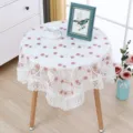 White lace embroidered hollow tablecloth round table cover sheer mesh tea table cloth detail - Multicolor White & Deep Pink