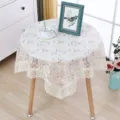 Elegant round lace tablecloth with delicate floral embroidery, perfect for home tea table decor. - Multicolor White & Light Pink