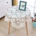 Lace embroidered hollow table cloth elegant floral mesh coffee table cover home decoration detail - Multicolor White, Pink & Green
