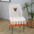 Fundas elásticas para sillas de comedor con bonito bordado de dibujos, encaje y dobladillo naranja. - Fundas de silla en forma de calabaza / Vitalidad juvenil beige