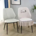 Universal dining chair cover beige quilted seat cushion ruffle backrest embroidery - Chair Cover / Sweetheart Butterfly, Beige