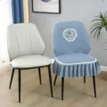Quilted dining chair cover with cute deer embroidery and elegant ruffled skirt design. - Chair Cover / Yilu You Ni Gray Gujia Wing