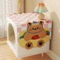 Copertura per comodino rosa a quadri simpatico orsetto stampa stile crema decorazione. - Piccolo burger dolce - peluche corto sagomato