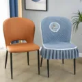 Italian style irregular dining chair cover with cute deer embroidery and delicate lace trim. - Chair Cover / Gray
