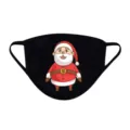 Detailansicht des festlichen Weihnachtsmann-Drucks auf einer schwarzen Baumwollmaske. - Einheitsgröße / Weihnachtsmann mit Geschenkbox (02) / Schwarz