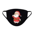 Detailansicht der schwarzen Weihnachtsmaske aus Baumwolle mit süßem Weihnachtsmann-Motiv - Einheitsgröße / Winkender Weihnachtsmann (04) / Schwarz