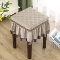 Quilted Square Stool Cover Thickened Vanity Piano Chair Protector Dustproof Slipcover - Square Thirty by Thirty Centimeters / Glossy Light Coffee Quilted